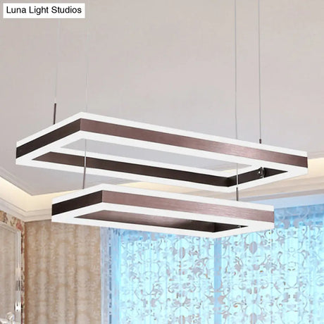 Contemporary Brown Rectangular Led Chandelier - Warm/White Light 1/2/3-Light Acrylic Pendant