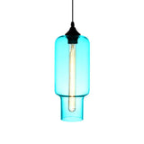 Contemporary Ceiling Pendant Light With Colorful Bottle Glass Shade - 1 Hanging Fixture Sky Blue