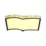 Contemporary Chrome Led Flush Mount Ceiling Lamp: Book-Shape Design Crystal Cut Ideal For Study