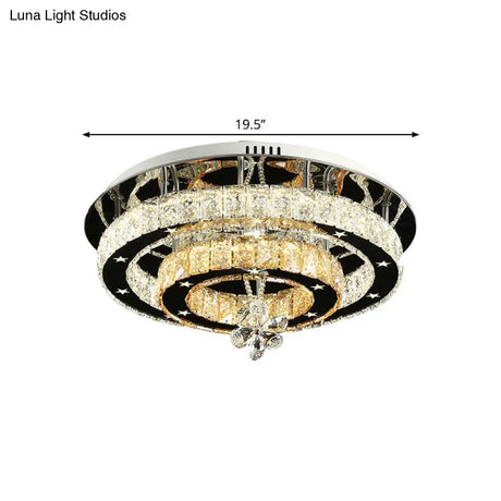 Contemporary Chrome Led Flush Mount Ceiling Light With Cut Crystal Ring And Star Design -