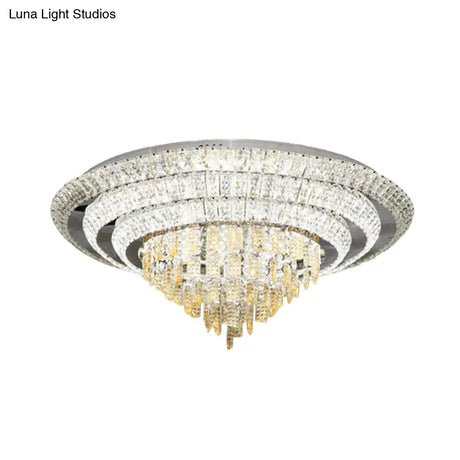 Contemporary Chrome Led Flushmount Ceiling Light With Crystal Encrusted Multi - Circle Design