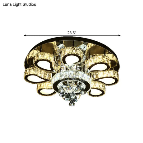 Contemporary Chrome Teardrop Crystal Flush Mount Ceiling Light With Clear Droplets - 5/7 Bulbs