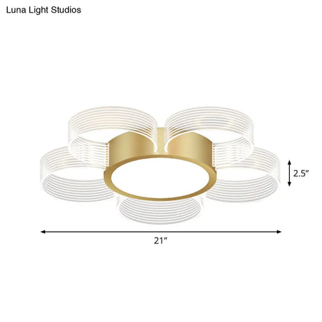 Contemporary Circle Ceiling Light: Acrylic 3/4/5 Bulbs Flush Mount Gold Finish