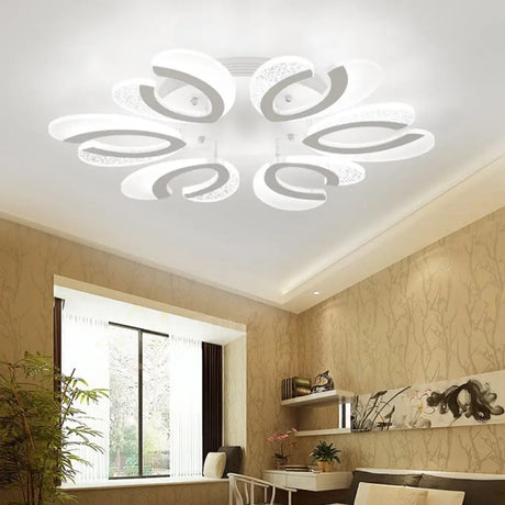 Contemporary Clear And White V - Shaped Flush Mount Led Light Fixture - Acrylic Ceiling With 4/6/9