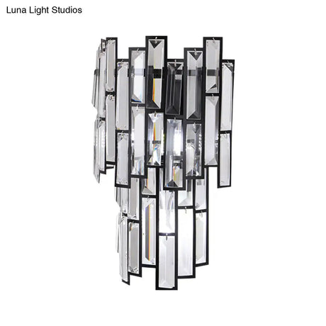 Contemporary Clear Crystal Block Led Wall Lamp In Sleek Black Finish - Ideal For Corridor Lighting