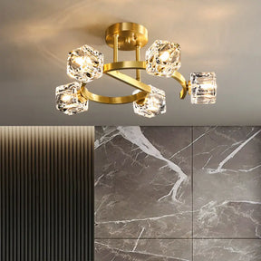 Contemporary Clear Crystal Ceiling Fixture With Semi - Flush Light 5/7 Heads In Gold 5 /