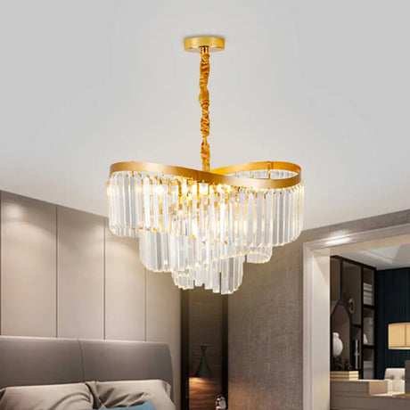 Contemporary Clear Crystal Prisms Chandelier Light With 10/11 Bulbs - Spiral Design 21.5’/30’