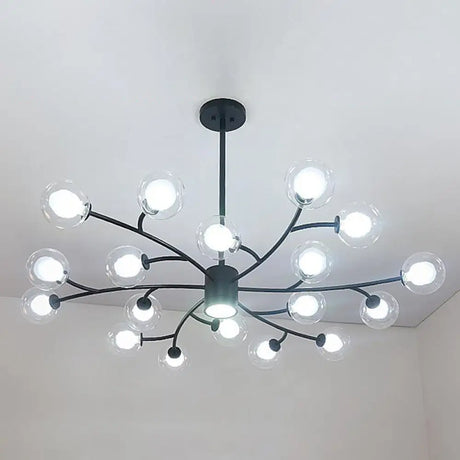 Contemporary Clear Glass Globe Chandelier For Living Room Ceiling 18 / Black