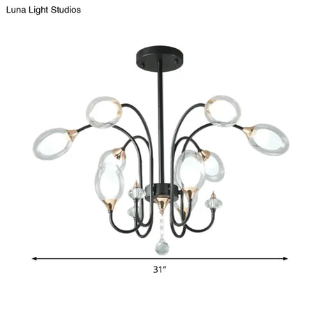 Contemporary Clear Glass Hanging Chandelier - Oval Shape 9/15 Bulbs Black Pendant Light
