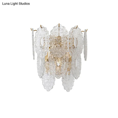 Contemporary Clear Glass Led Sconce Lighting - 3-Layer Panel Design 3 Lights Corner Wall Lamp