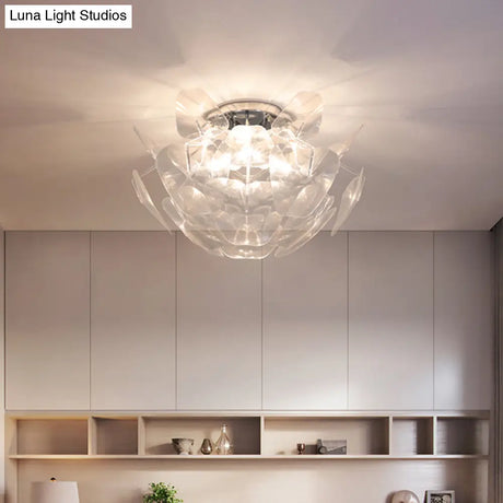 Contemporary Clear Pvc Pine Cone Ceiling Flush Mount - 3 Bulb Light For Living Room