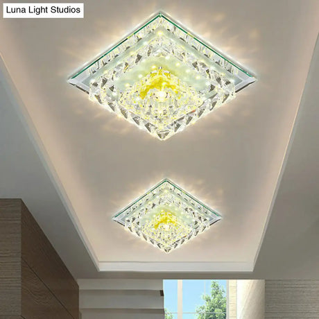 Contemporary Clear Square Crystal Led Flush Ceiling Light Fixture