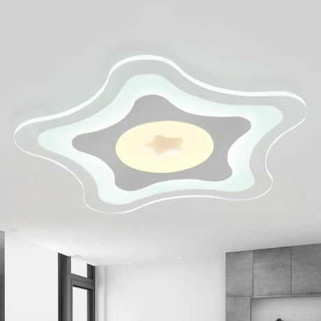 Contemporary Clear Starfish Led Flush Ceiling Light For Kids Bedroom / 8 Inner Warm Outer White