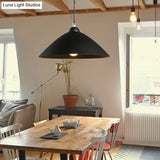 Contemporary Conical Metal Pendant Lamp - 1 Light Black/White Perfect For Dining Room