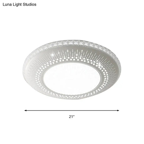 Contemporary Crystal Accent Led Ceiling Lamp - 21’/25’ Round Shade Flush Mount Fixture White Light