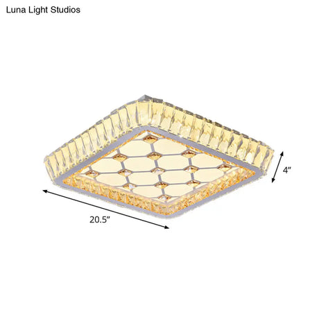 Contemporary Crystal Ceiling Flush Light With Led And White Trellis/Bowknot Design