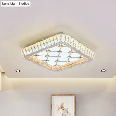 Contemporary Crystal Ceiling Flush Light With Led And White Trellis/Bowknot Design