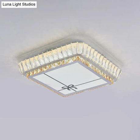 Contemporary Crystal Ceiling Flush Light With Led And White Trellis/Bowknot Design