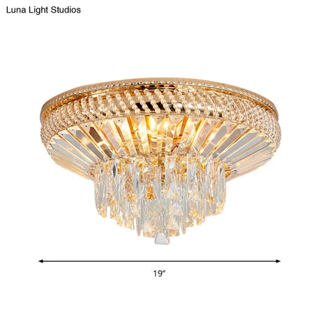 Contemporary Crystal Ceiling Light - 6 - Light Bedroom Flush Mount In Gold