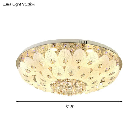 Contemporary Crystal Ceiling Light Fixture - Domed Flush Mount 7/13 Heads 23.5’/31.5’ Wide White