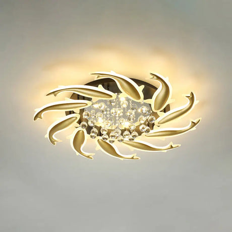 Contemporary Crystal Ceiling Light Fixture Spiral Flush Design For Bedrooms 10 / Brass Warm