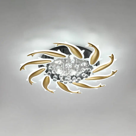 Contemporary Crystal Ceiling Light Fixture Spiral Flush Design For Bedrooms 10 / Brass White