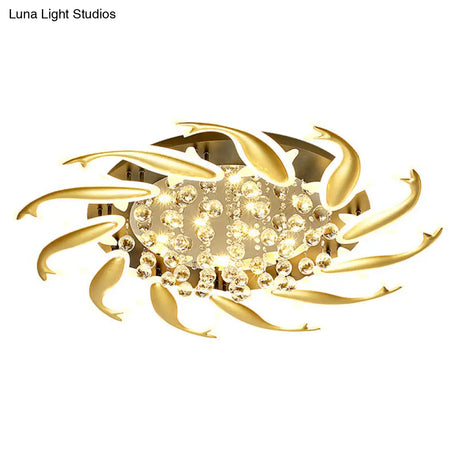 Contemporary Crystal Ceiling Light Fixture Spiral Flush Design For Bedrooms