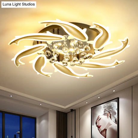 Contemporary Crystal Ceiling Light Fixture Spiral Flush Design For Bedrooms
