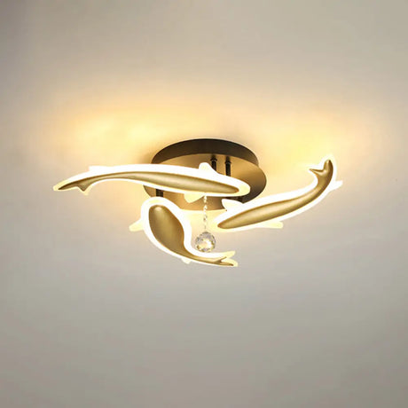 Contemporary Crystal Ceiling Light Fixture Spiral Flush Design For Bedrooms 3 / Brass Warm