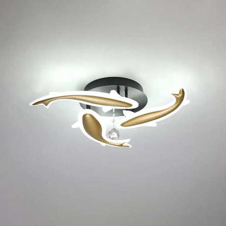 Contemporary Crystal Ceiling Light Fixture Spiral Flush Design For Bedrooms 3 / Brass White