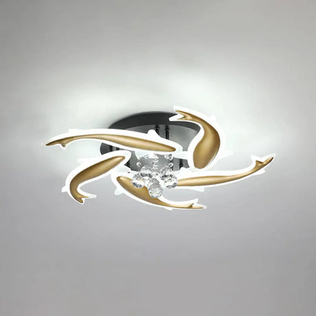 Contemporary Crystal Ceiling Light Fixture Spiral Flush Design For Bedrooms 5 / Brass White