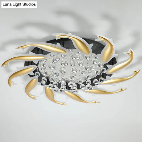Contemporary Crystal Ceiling Light Fixture Spiral Flush Design For Bedrooms