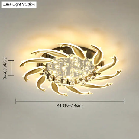 Contemporary Crystal Ceiling Light Fixture Spiral Flush Design For Bedrooms