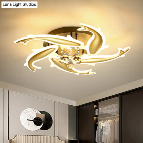 Contemporary Crystal Ceiling Light Fixture Spiral Flush Design For Bedrooms