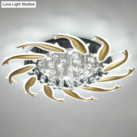 Contemporary Crystal Ceiling Light Fixture Spiral Flush Design For Bedrooms
