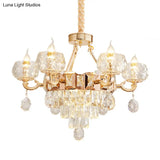Contemporary Crystal Chandelier Lamp - 6/8 Bulbs Gold Drop Pendant With Clear Bowl Shade And Candle