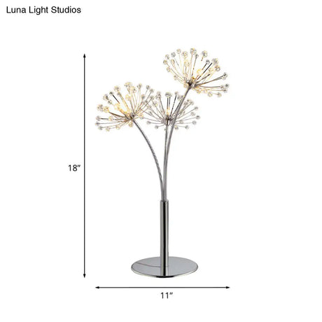 Contemporary Crystal Dandelion Table Lamp - Silver 1-Light Bedside Nightstand Light