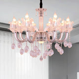 Contemporary Crystal Drop Candelabra Hanging Lamp - 6/8 Heads 23.5’/31.5’ Wide Silver Pendant