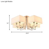 Contemporary Crystal Drop Ceiling Light Fixture With White Cubic Fabric Shade 23.5’/31.5’ Wide