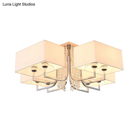 Contemporary Crystal Drop Ceiling Light Fixture With White Cubic Fabric Shade 23.5’/31.5’ Wide