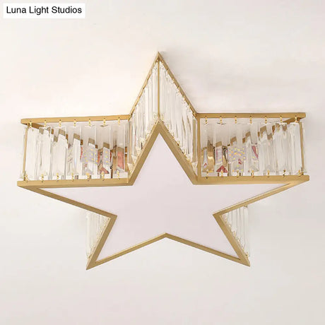 Contemporary Crystal Flush Mount Ceiling Light Fixture - Pentagram Design