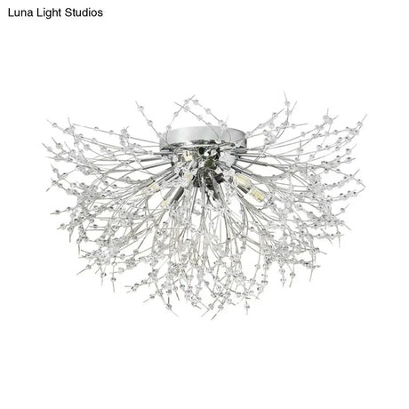 Contemporary Crystal Flush Mount Lamp - Silver/Gold Warm Light 6/8 Lights Bedroom Ceiling Fixture