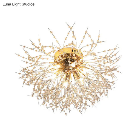 Contemporary Crystal Flush Mount Lamp - Silver/Gold Warm Light 6/8 Lights Bedroom Ceiling Fixture