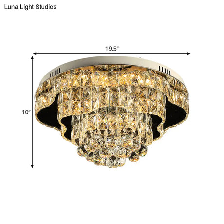 Contemporary Crystal Flush Mount Led Ceiling Light In Chrome For Bedroom