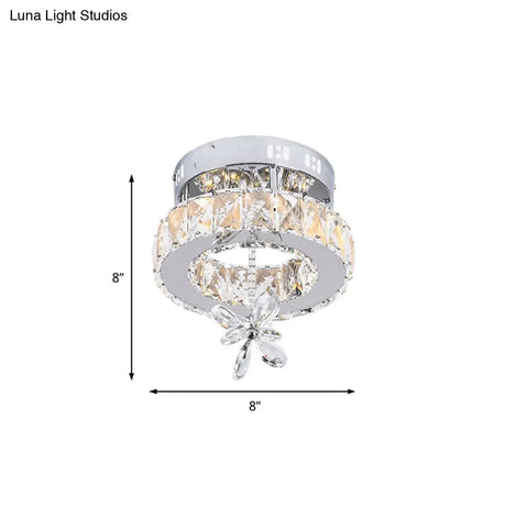 Contemporary Crystal Led Ceiling Light - Chrome Flush Mount In 3 Sizes