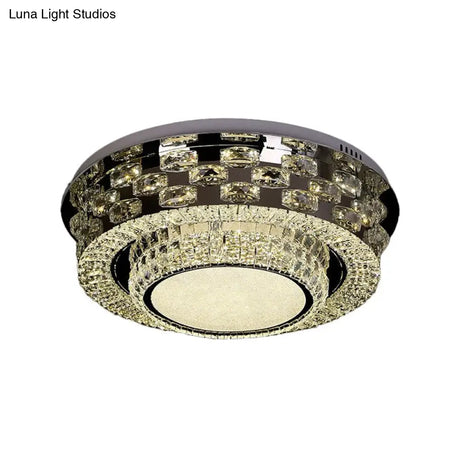 Contemporary Crystal Led Ceiling Light Fixture - Chrome Round/Square Flush - Mount