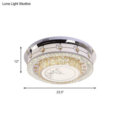 Contemporary Crystal Led Ceiling Light With Butterfly Pattern - Chrome Flush Mount Fixture