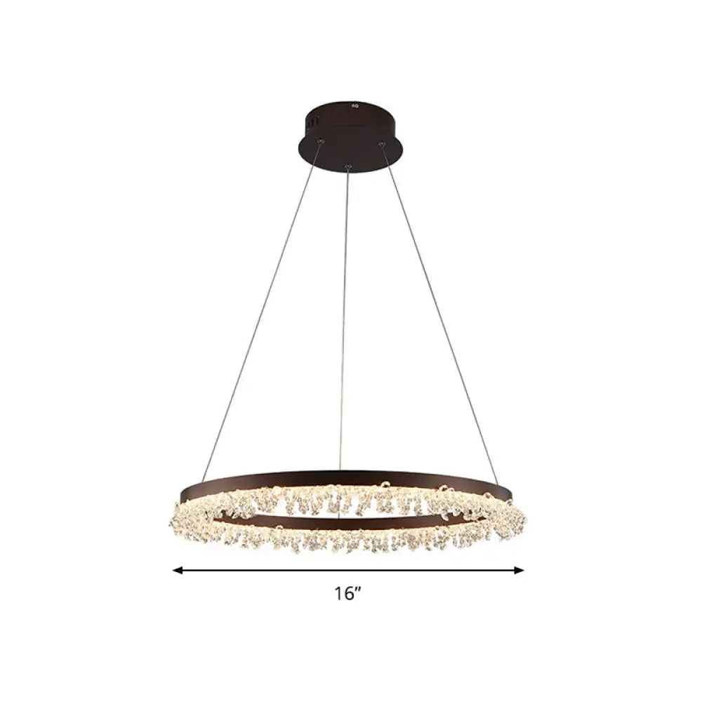 Contemporary Crystal Led Chandelier Light: Brown Round Hanging Lamp Natural Light For Bedroom -