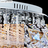 Contemporary Crystal Led Drum Ceiling Lamp With Chrome Flush Mount - 23.5’/31.5’ Wide