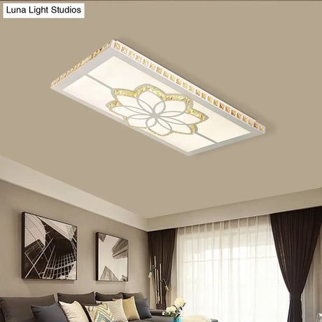 Contemporary Crystal Rectangle Ceiling Flush Mount With White Led Lighting For Living Room - Flower